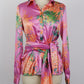 BLUMARINE Floral Pink Silk Kimono Shirt with Kimono Belt | Size I 44, D 38 | Very Good Condition | Made in Italy