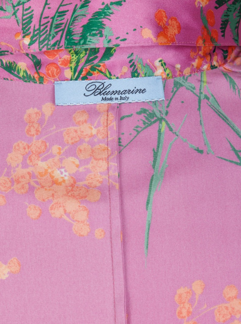 BLUMARINE Floral Pink Silk Kimono Shirt with Kimono Belt