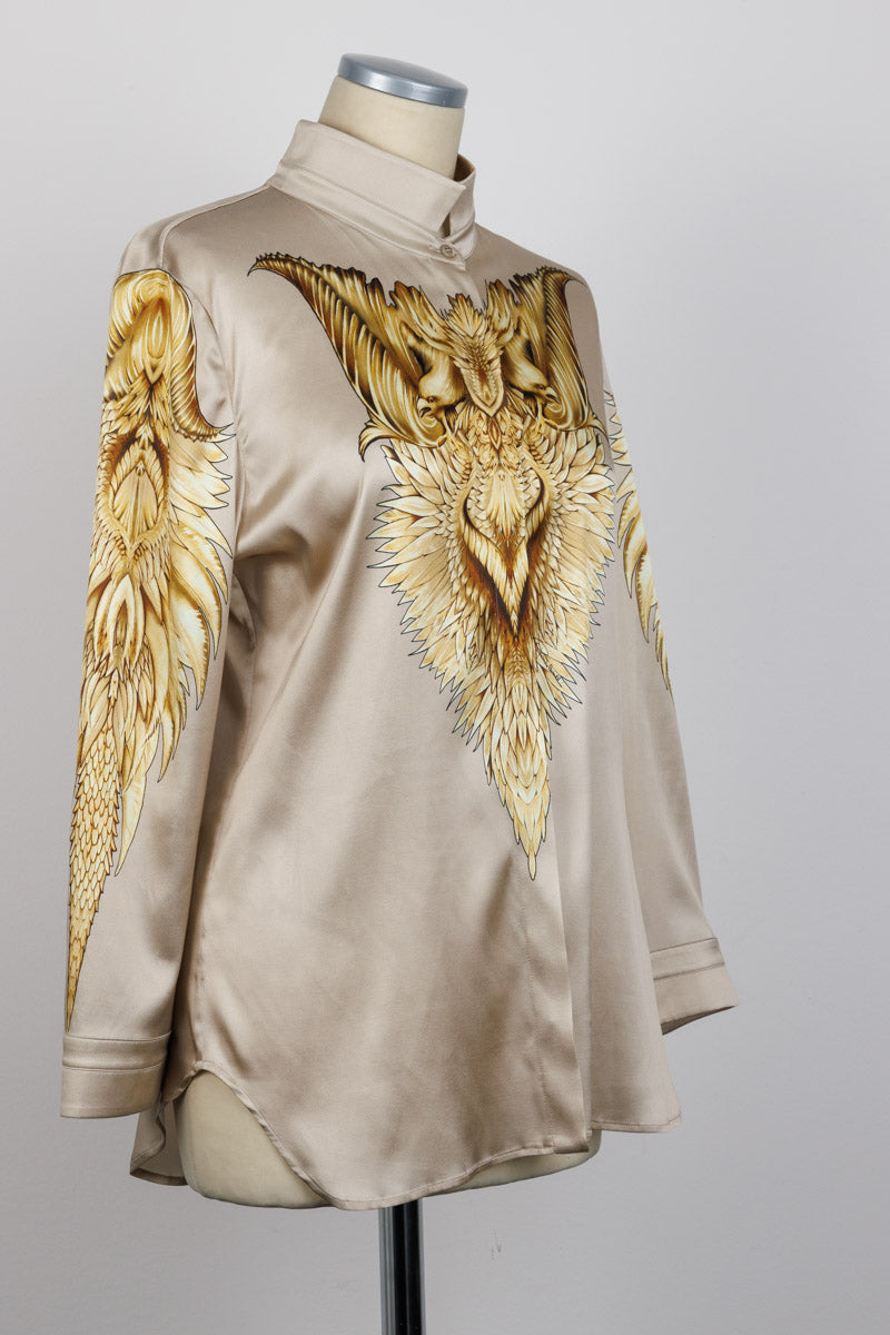 ROBERTO CAVALLI Baroque Wings Graphic Silk Blouse | Size IT 44 | New with Tags | Made in Italy