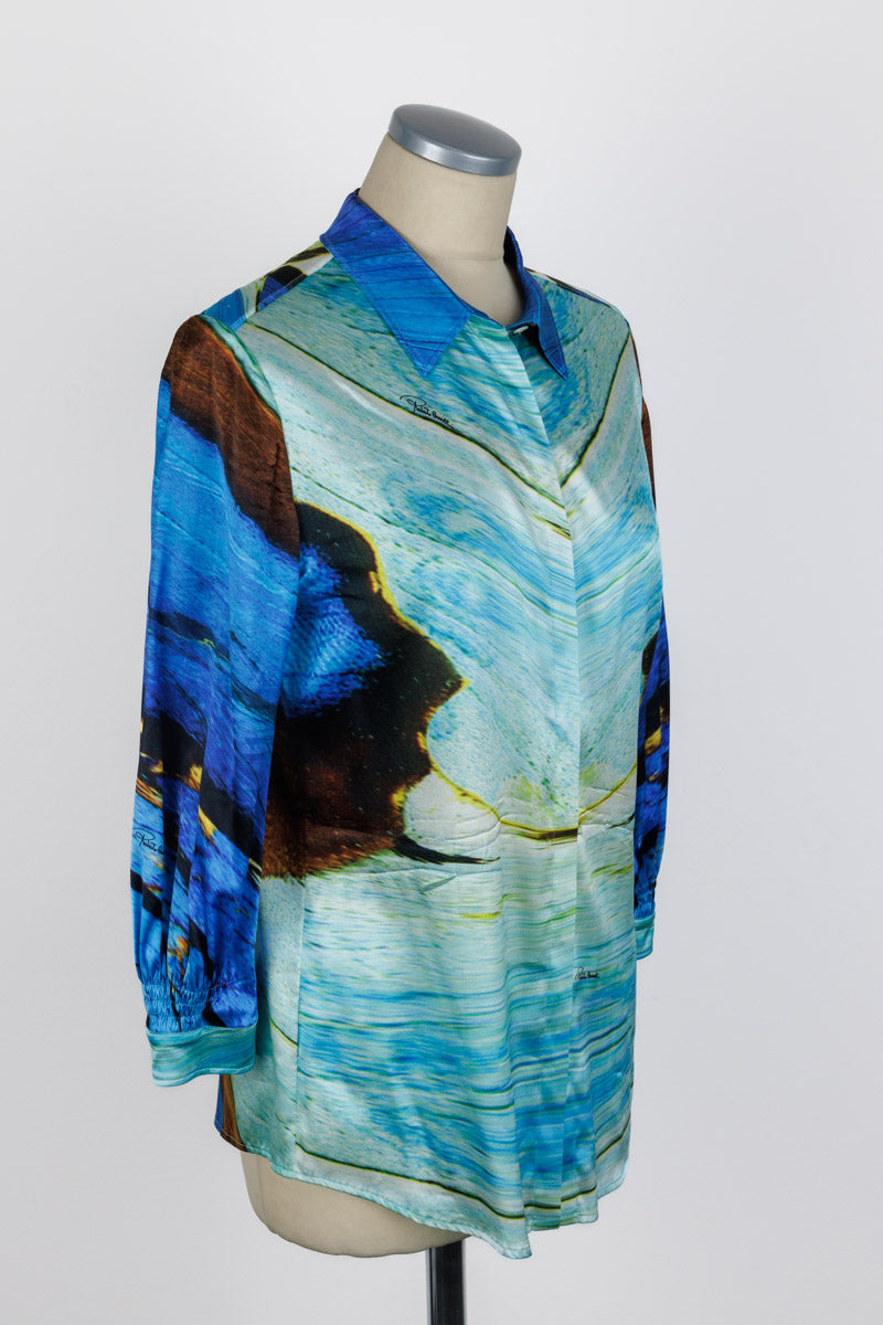 ROBERTO CAVALLI Blue Silk Printed Blouse | Size IT 42 | Very Good Condition | Made in Italy