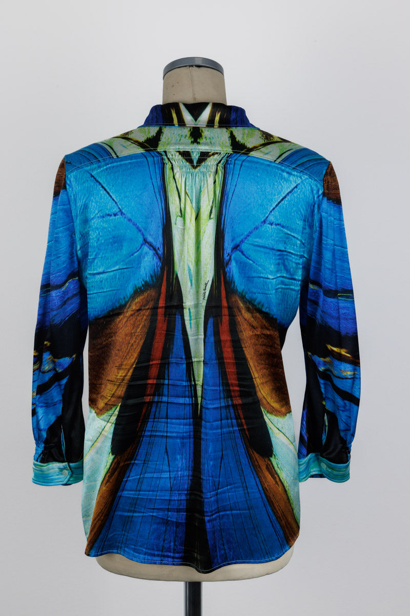 ROBERTO CAVALLI Blue Silk Printed Blouse