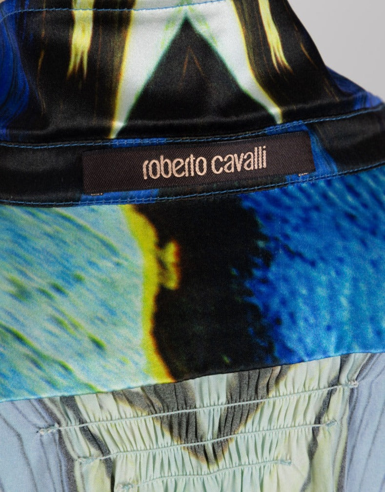 ROBERTO CAVALLI Blue Silk Printed Blouse