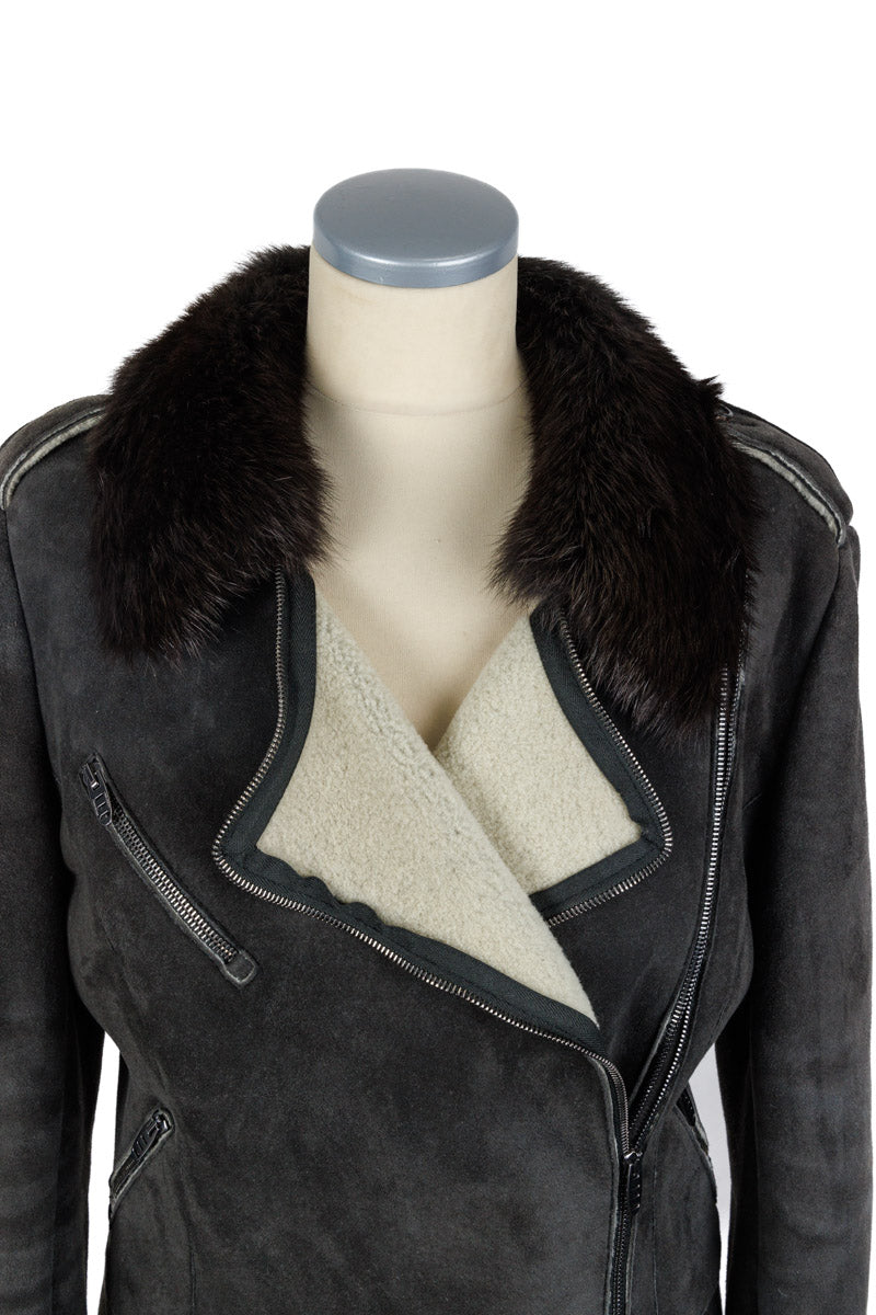 High-quality zipper and functional pockets on ERMANNO SCERVINO gray leather jacket, made in Italy