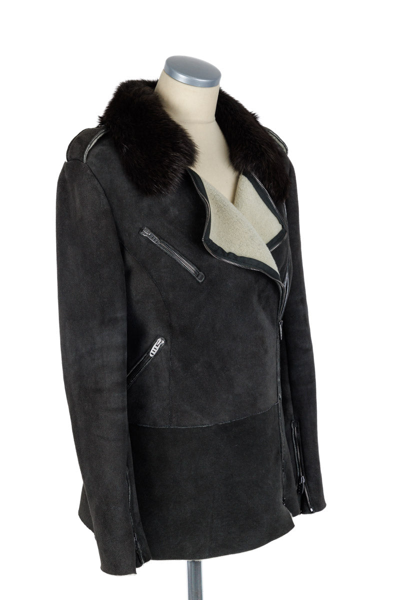 ERMANNO SCERVINO gray leather jacket with luxurious fur collar