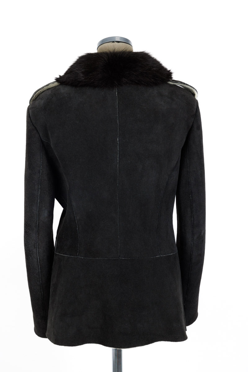 Rear view of ERMANNO SCERVINO gray leather jacket – premium leather outerwear, size IT 40.