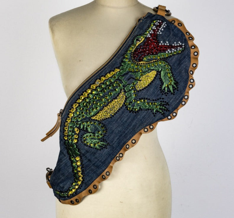 VOYAGE MAZZILLI MICHIELSENS vintage jeans crocodile embellished Bag