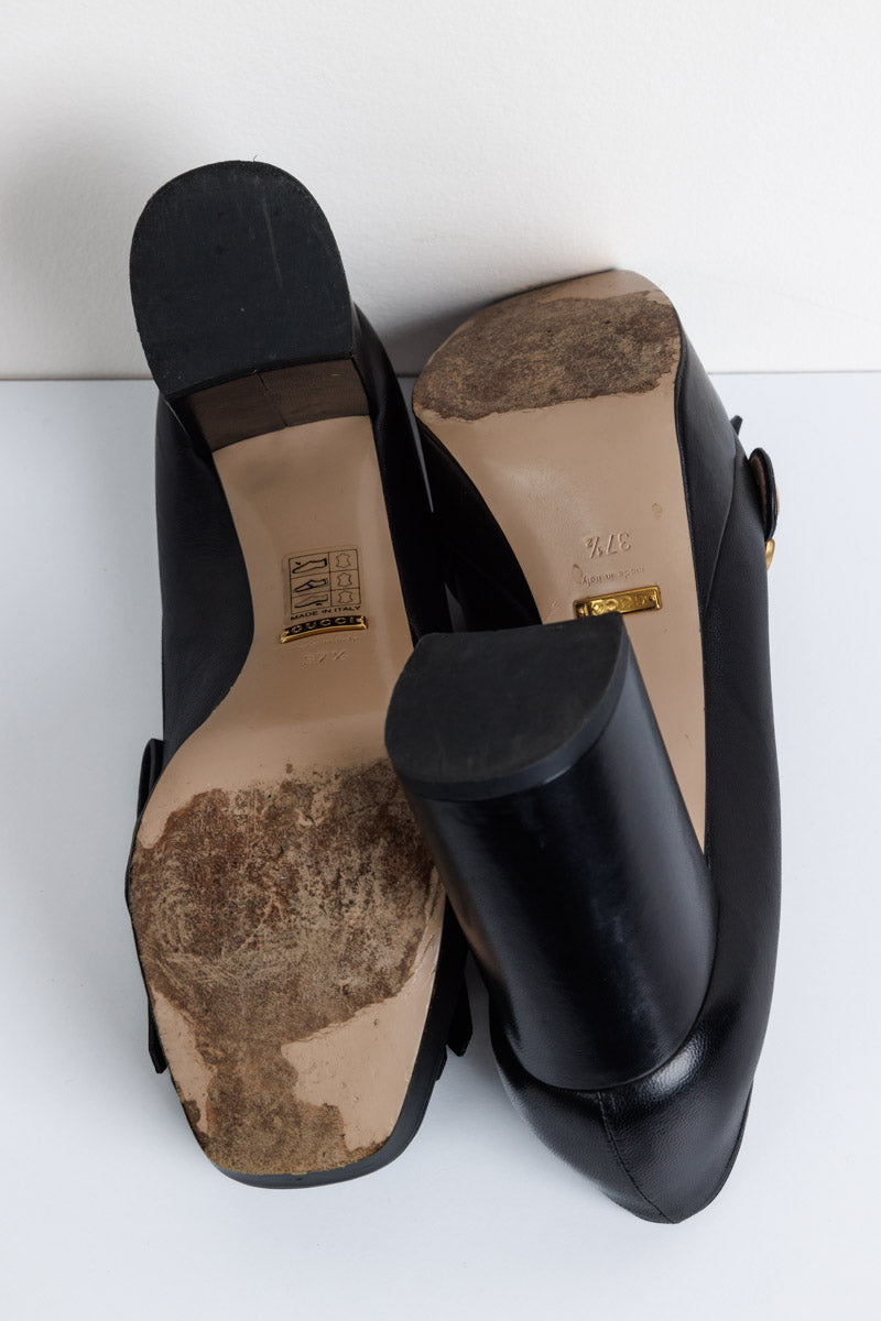 Gucci GG Marmont Black Leather Fringe Platform Loafer