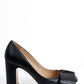 VALENTINO Black Leather Half Bow Block Heel Pumps Size 37.5 - Classic Charm Crafted in Italy