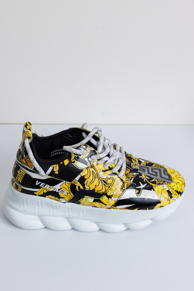 VERSACE Yellow & Black Chain Barocco Reaction Sneakers