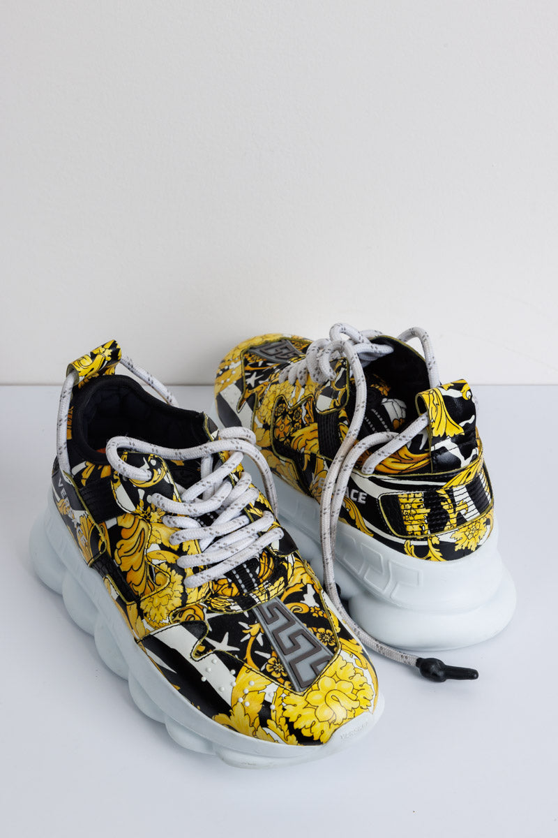 VERSACE Yellow & Black Chain Barocco Reaction Sneakers