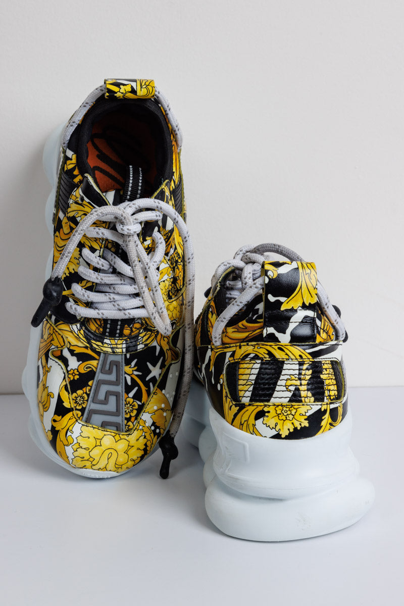 VERSACE Yellow & Black Chain Barocco Reaction Sneakers