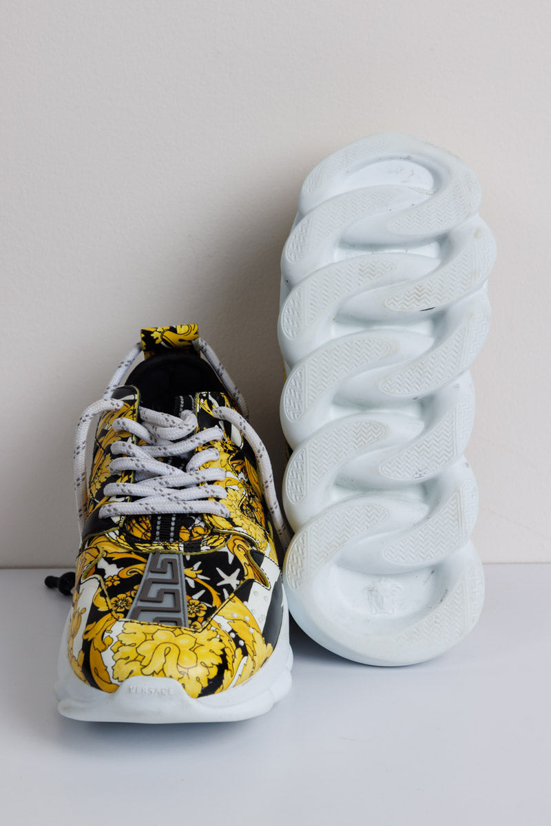 VERSACE Yellow & Black Chain Barocco Reaction Sneakers