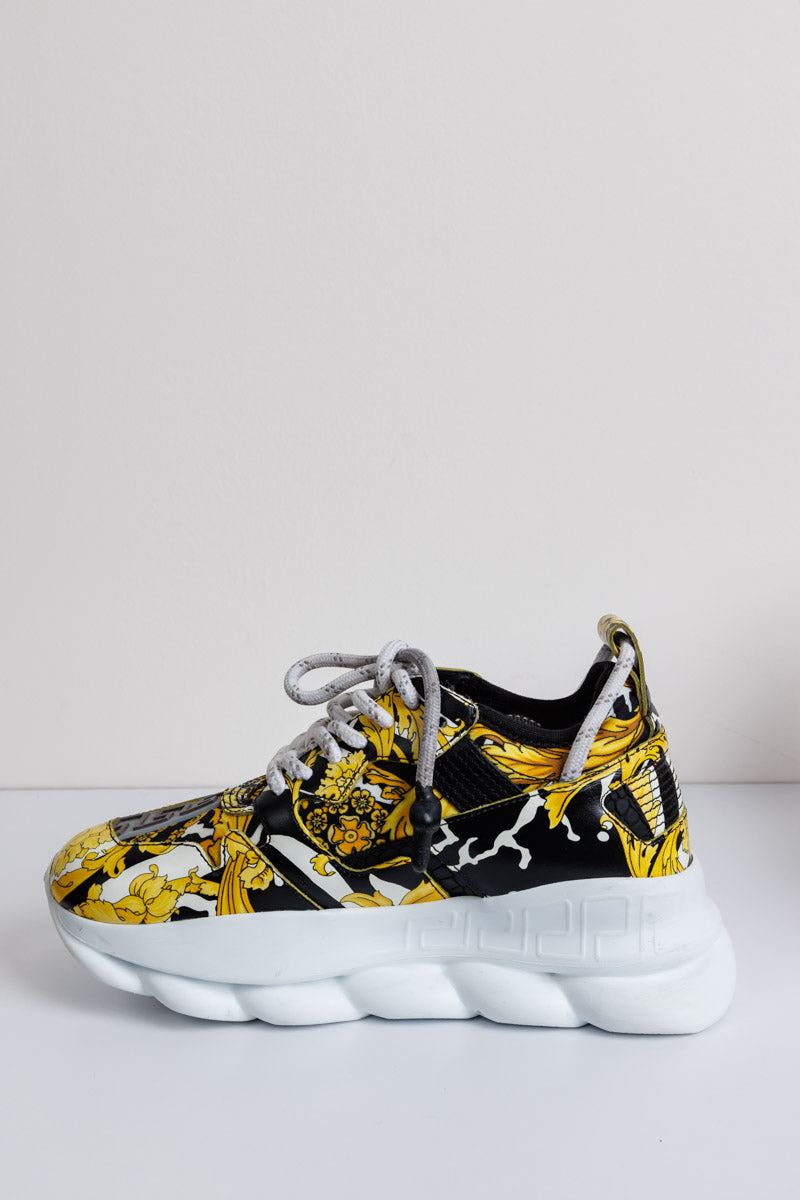 VERSACE Yellow & Black Chain Barocco Reaction Sneakers - Size 36, Made in Italy