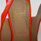 CHRISTIAN LOUBOUTIN Neon Orange Leather Une Plume Cork Wedge Platform Peep Toe Slingback Sandals Size 38