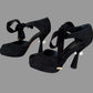 Authentic LOUIS VUITTON black suede pearl heel platform pumps with velvet ankle ties