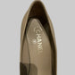 Authentic CHANEL Beige Metallic Gold Leather Cap Toe Chain Pumps IT 38.5 C Excellent Condition
