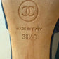 Authentic CHANEL Blue Denim Camellia Slingback Pumps with CC Logo IT 38.5 C Excellent Condition