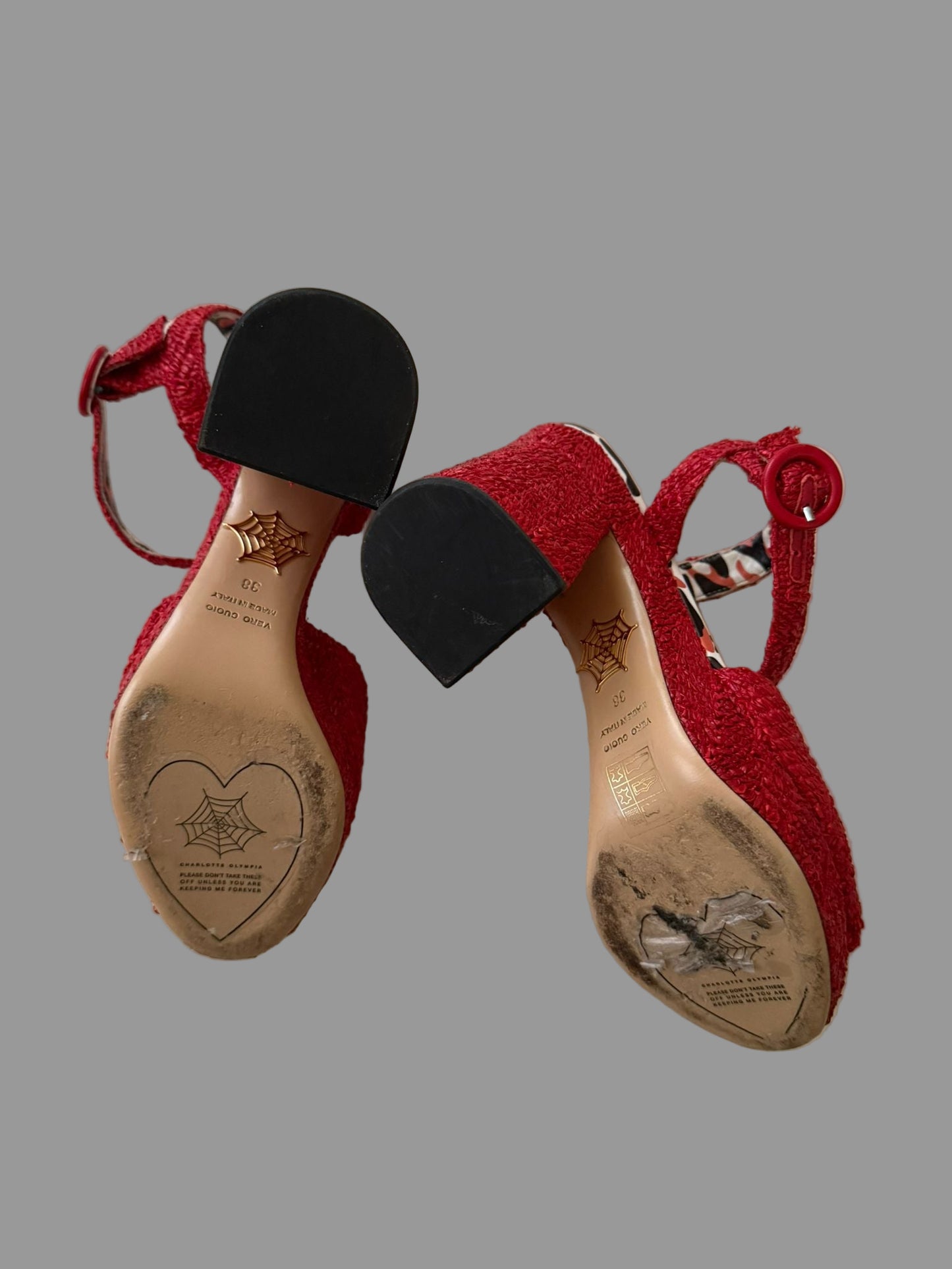 Charlotte Olympia Red Raffia Platform Heels – Size IT 38, Made in Italy, Almost New