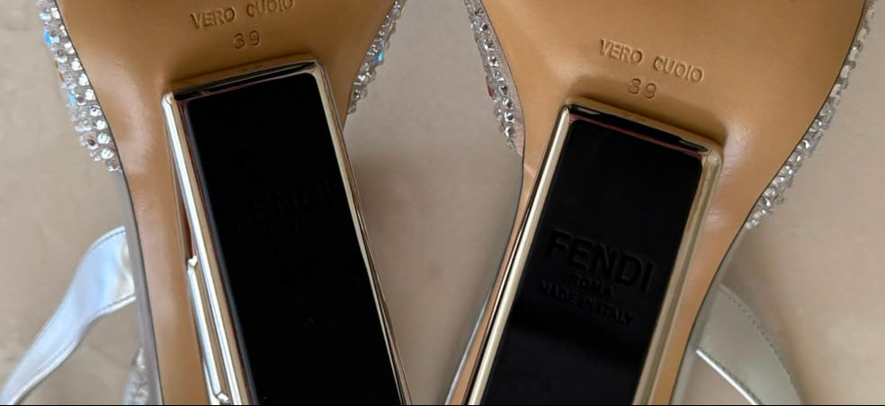 Authentic FENDI Roma Silver Crystal Slingback Pumps Sculptural Metal Heel Size IT 39 Excellent Condition