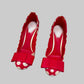 Louis Vuitton x Yayoi Kusama red patent leather pumps with white polka dots, oversized bow, chunky block heel