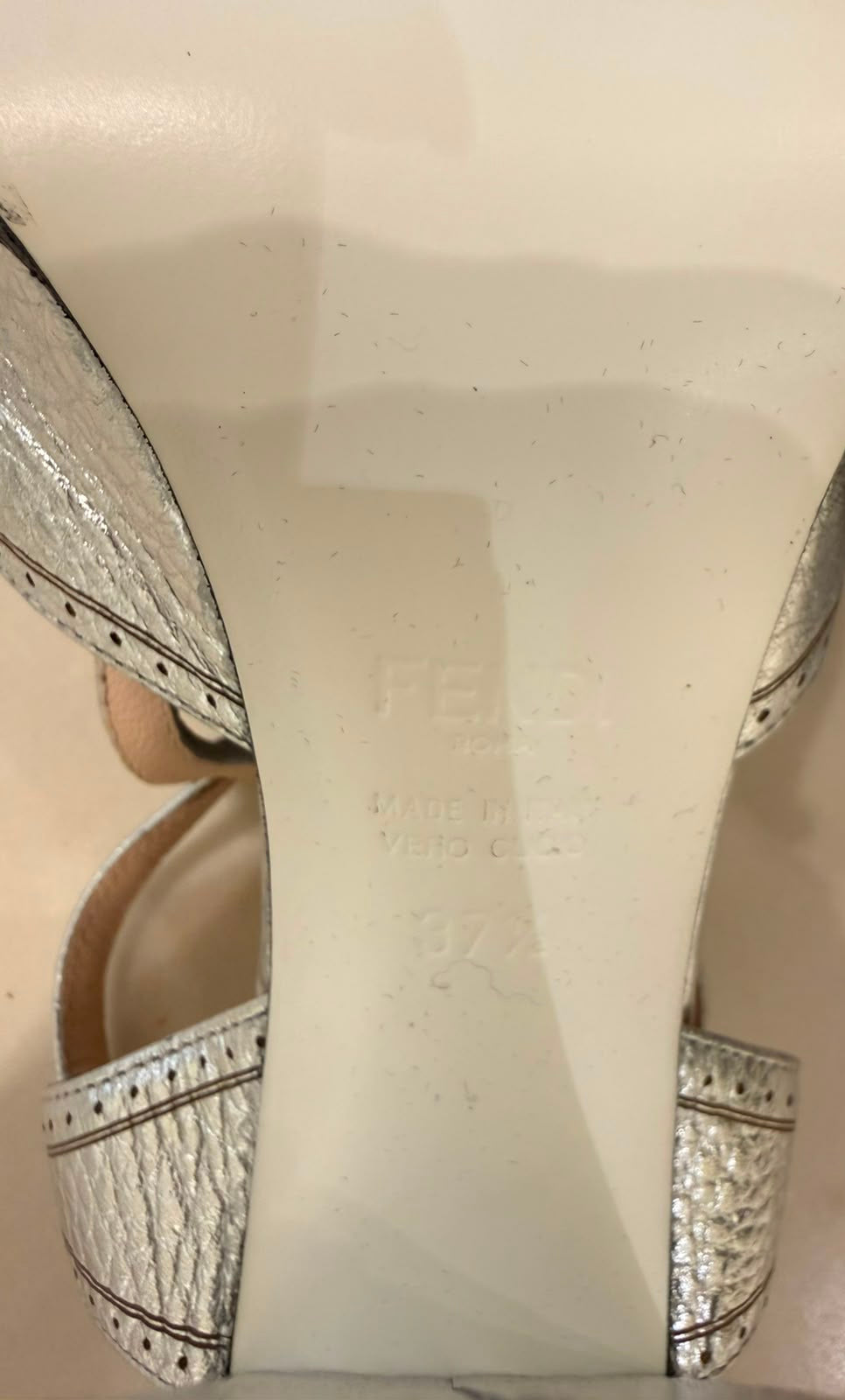 FENDI Metallic Silver Leather T-Strap Platform Sandals – Size 37.5