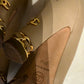 Authentic CHANEL Beige Metallic Gold Leather Cap Toe Chain Pumps IT 38.5 C Excellent Condition