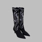 CHRISTIAN DIOR Black & White Flame Cowboy Boots – Size 38 | Luxury Designer Footwear