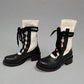 Christian Dior Black Leather & White Knit Lace-Up Combat Boots, Luxury Designer Footwear with Strap Details