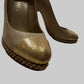 Authentic CHANEL Beige Metallic Gold Leather Cap Toe Chain Pumps IT 38.5 C Excellent Condition