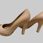 Authentic CHANEL Beige Metallic Gold Leather Cap Toe Chain Pumps IT 38.5 C Excellent Condition