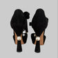 Authentic LOUIS VUITTON Black Suede Pearl Heel Platform Pumps with Velvet Ankle Ties EU 38 Made in Italy