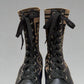 FENDI Black Leather Combat Boots with Knit Stretch Fabric Cuff – Size 37.5 | Very Good Condition