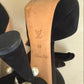 Authentic LOUIS VUITTON Black Suede Pearl Heel Platform Pumps with Velvet Ankle Ties EU 38 Made in Italy