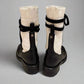 CHRISTIAN DIOR Black Leather & White Knit Lace-Up Combat Boots – Size 38 | Luxury Designer Footwear