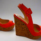 CHRISTIAN LOUBOUTIN Neon Orange Leather Une Plume Cork Wedge Platform Peep Toe Slingback Sandals Size 38