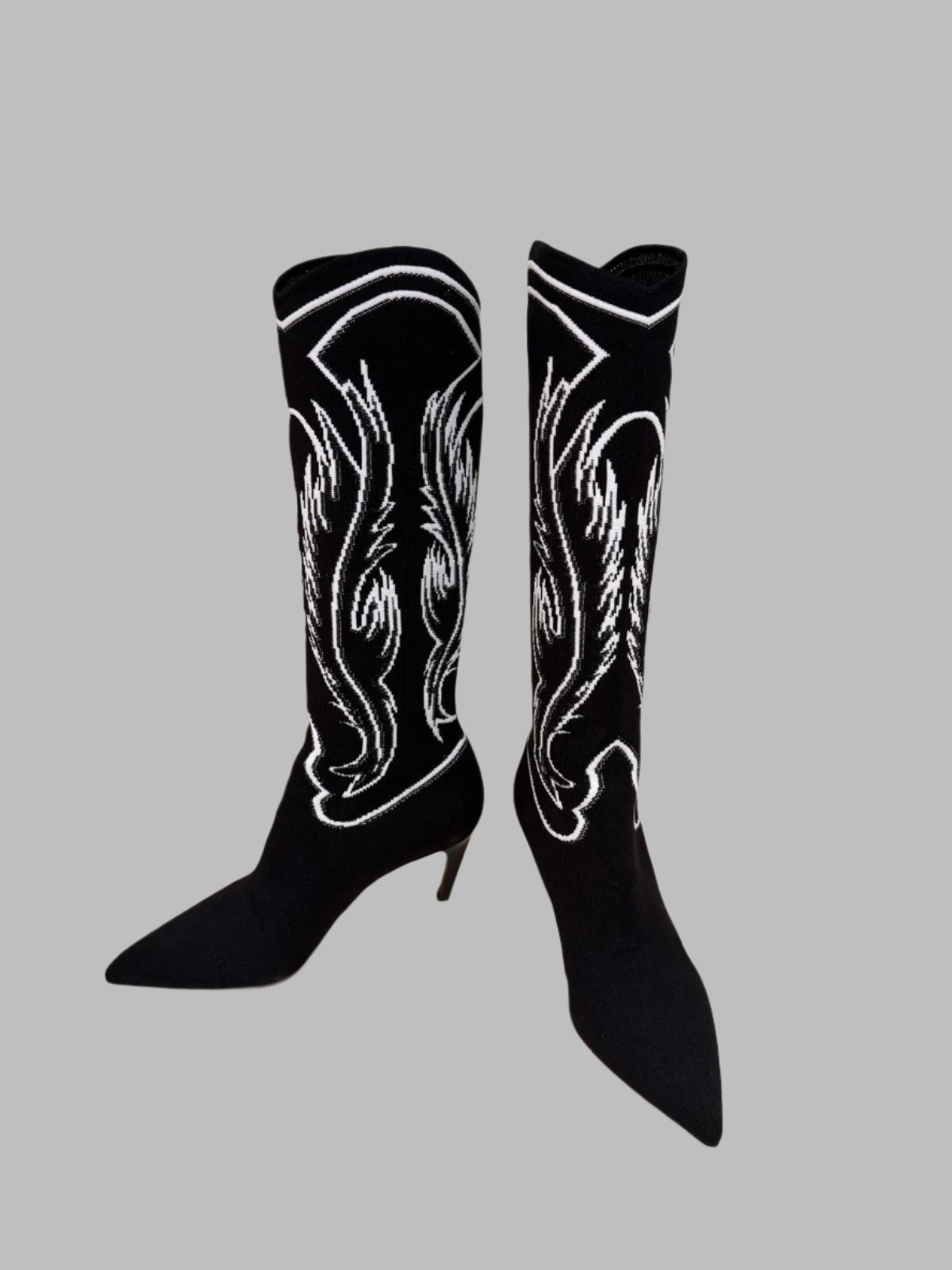 CHRISTIAN DIOR Black & White Flame Cowboy Boots – Size 38 | Luxury Designer Footwear