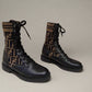 Authentic FENDI Black Leather Combat Boots with FF Monogram Knit Cuff – Stylish & Comfortable Designer Shoes