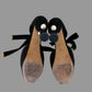 Authentic LOUIS VUITTON Black Suede Pearl Heel Platform Pumps with Velvet Ankle Ties EU 38 Made in Italy