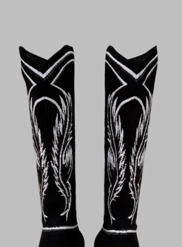 CHRISTIAN DIOR Black & White Flame Cowboy Boots – Size 38 | Luxury Designer Footwear