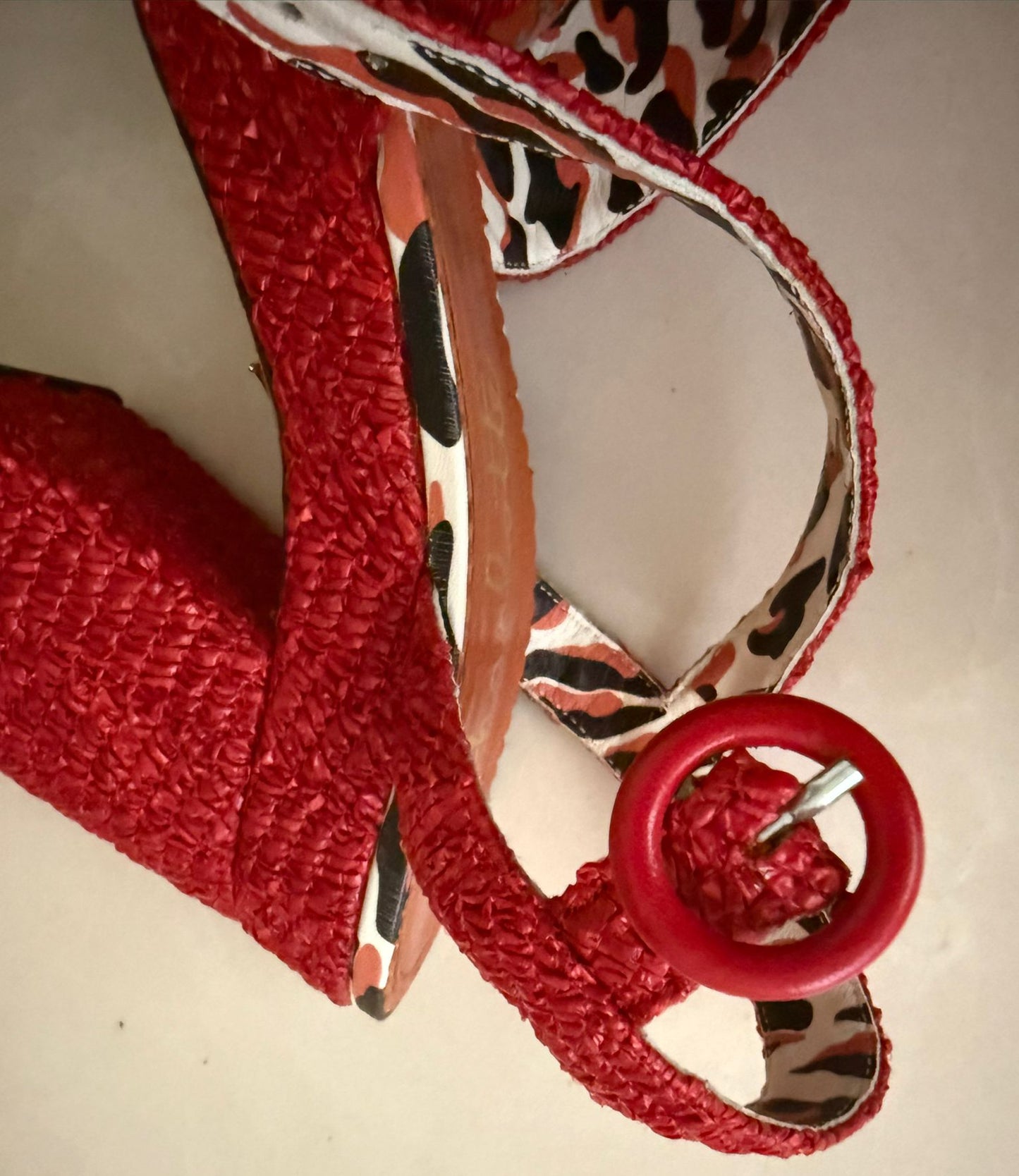 Charlotte Olympia Red Raffia Platform Heels – Size IT 38, Made in Italy, Almost New