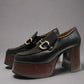 GUCCI Women's Black Platform Loafers with Horsebit size 37.5