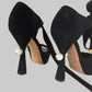 Authentic LOUIS VUITTON Black Suede Pearl Heel Platform Pumps with Velvet Ankle Ties EU 38 Made in Italy