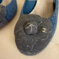 Authentic CHANEL Blue Denim Camellia Slingback Pumps with CC Logo IT 38.5 C Excellent Condition