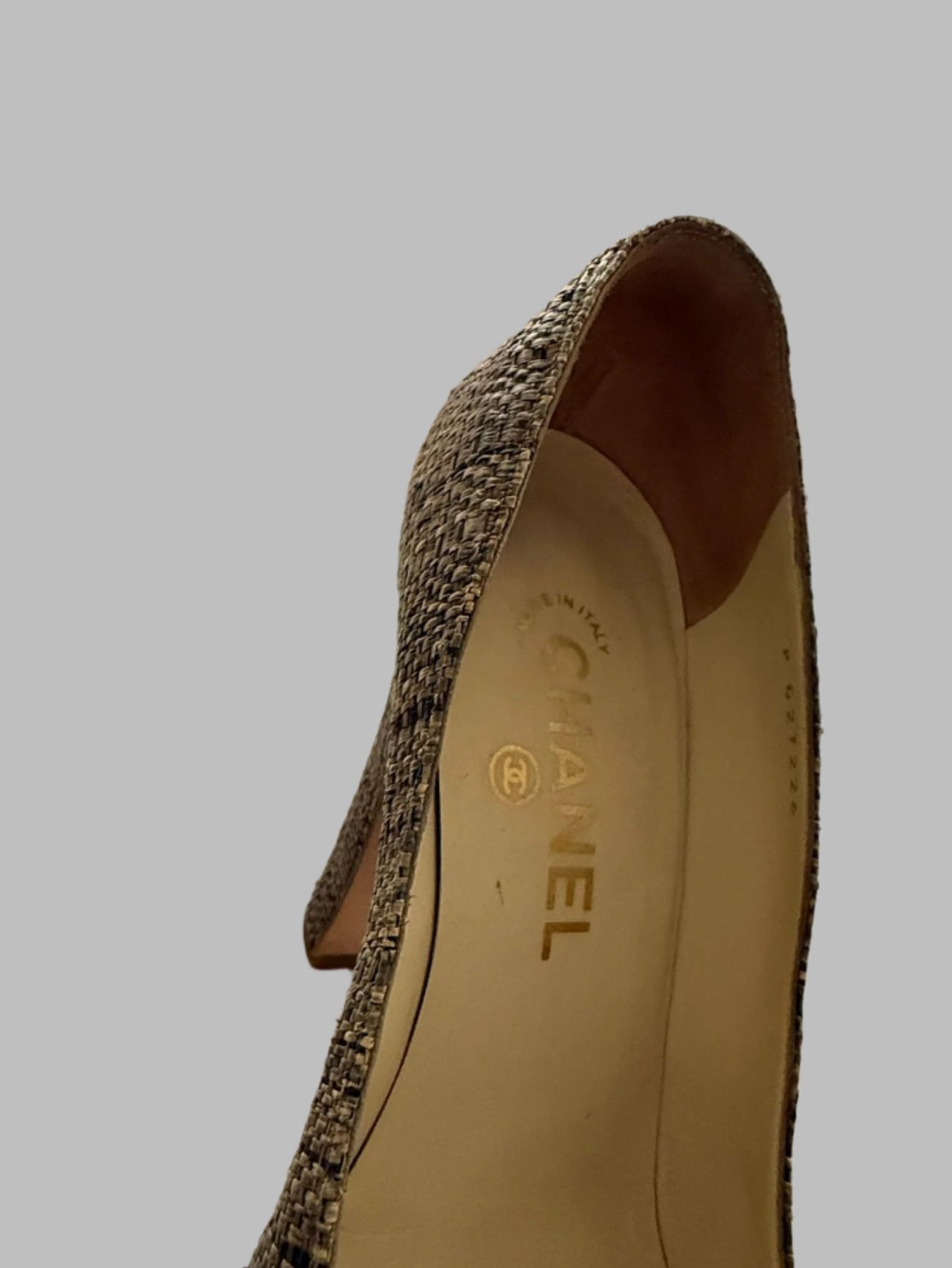 CHANEL Gold Leather & Woven Jute Round Toe Platform Pumps Size 37.5