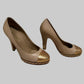 CHANEL Beige Gold Leather Cap Toe Chain Pumps 