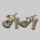 Fendi silver platform sandals size 37.5, side profile and block heels