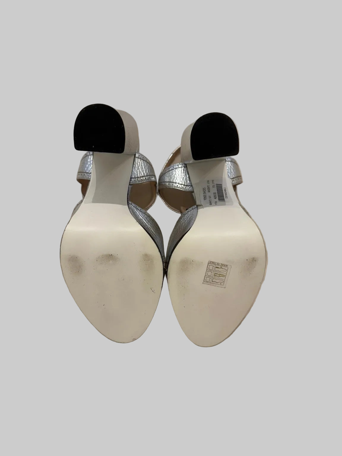 Fendi silver platform sandals size 37.5, soles with wear and Made in Italy marking