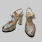 Fendi silver T-strap platform sandals size 37.5, front three-quarter view
