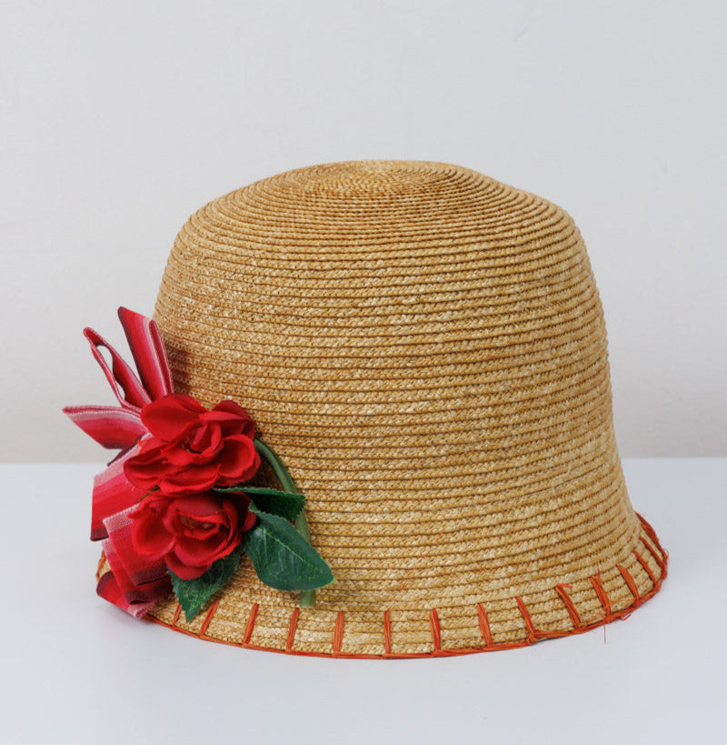 I Pinco Pallino Floral Straw Hat for Girls, Made in Italy, Premium Straw with Floral Decoration, Luxury Children's Fashion Accessory