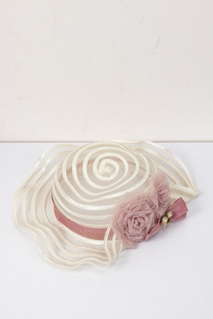 MONNALISA Elegant Sun Hat with Pink Roses and Bow